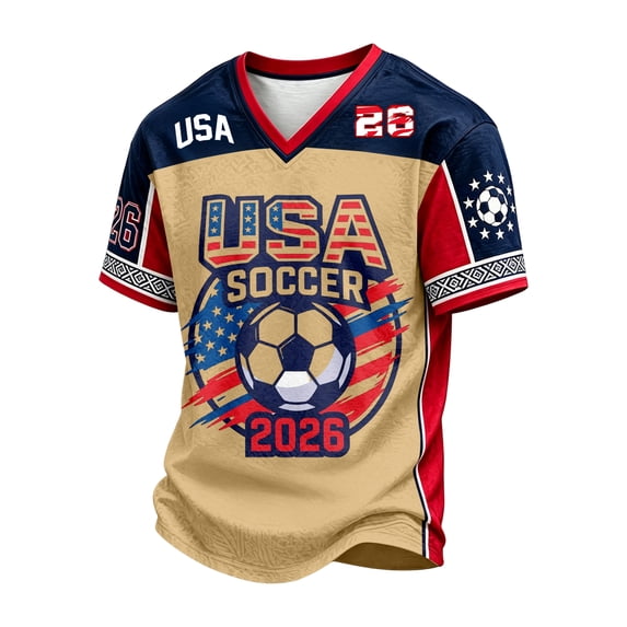 2026 New USA Soccer Jerseys Men, United States Jersey Soccer, Jersey United States, Retro Streetwear Short Sleeve Football Top Soccer Jerseys, Casual Sport Training Shirt for Adult(Khaki, 2XL)