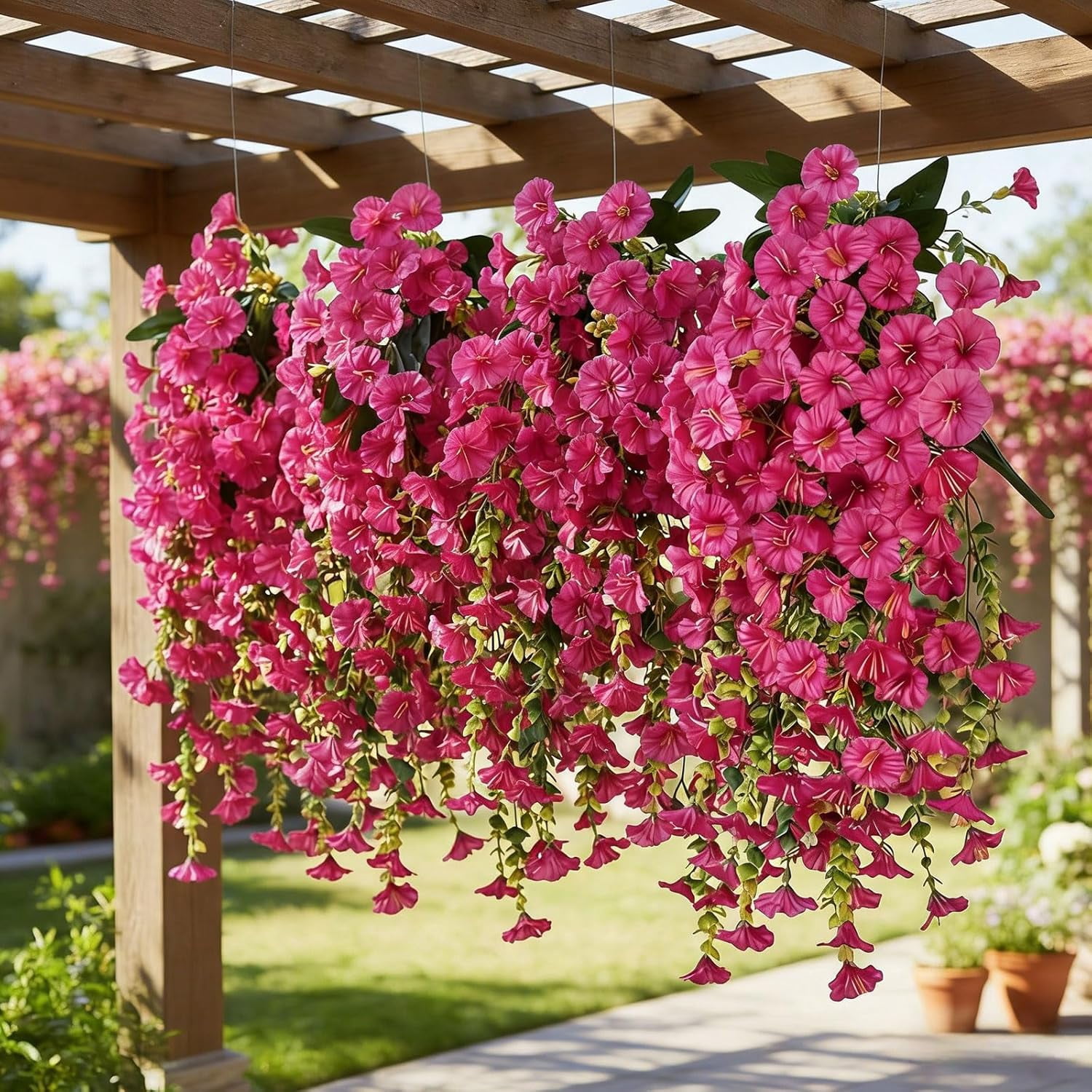 2026 New UV Resistant Hanging Artificial Morning Glory Vine, Artificial Flowers for Outdoors, Realistic Faux Flower Plants for Spring Summer Garden Porch Planters Decor