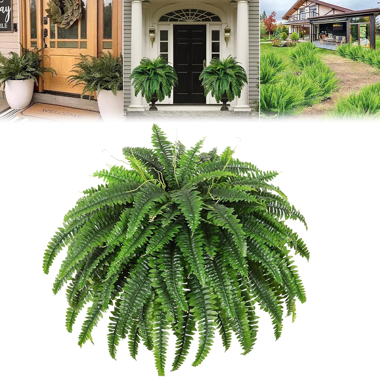 2026 New UV Resistant Lifelike Artificial Boston Fern, Faux Boston Ferns for Outdoor Planter Large, 38/60/88 Leaves Silk Ferns Hanging Baskets for Porch Window Home Decor (38Leaves,1)