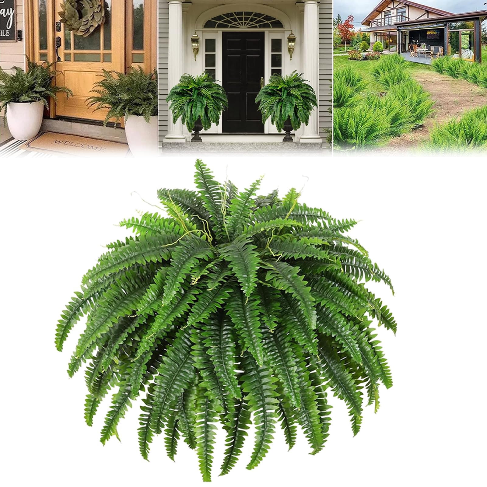 2026 New UV Resistant Lifelike Artificial Boston Fern, Faux Boston Ferns for Outdoor Planter Large, 38/60/88 Leaves Silk Ferns Hanging Baskets for Porch Window Home Decor