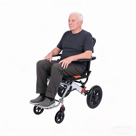 2026 New Ultra-Lightweight Aluminum Alloy Foldable Transport Wheelchair, 15.75-Inch Wide Seat with Shock-Absorbing Wheels, Automatic Brakes & Safety Belt for Seniors