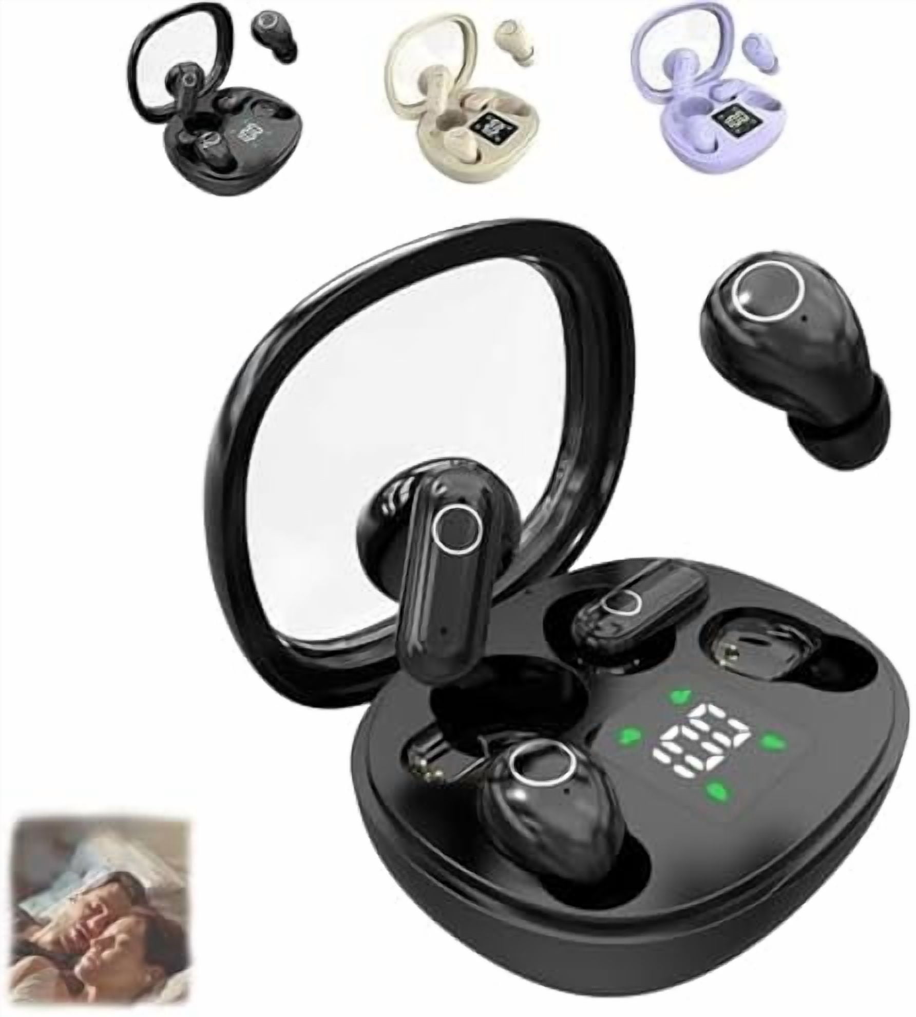 2026 New Ultra Mini Bluetooth Earbuds 2-Pack, Semi-In-Ear Sleep Earphones with LED Display & Noise Cancelling Mic for Sports, Work & Side Sleeping，black