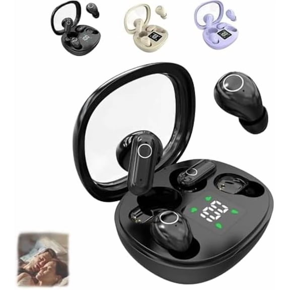 2026 New Ultra Mini Bluetooth Earbuds 2-Pack, Semi-In-Ear Sleep Earphones with LED Display & Noise Cancelling Mic for Sports, Work & Side Sleepingblack