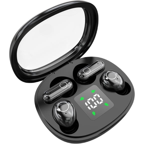 2026 New Ultra Mini Bluetooth Earbuds - 2-Pack Tiny Invisible Earbuds with LED Power Display, Waterproof & Built-in Mic, Semi-In-Ear Design for Sleep, Sports & Daily Listening (Black) P