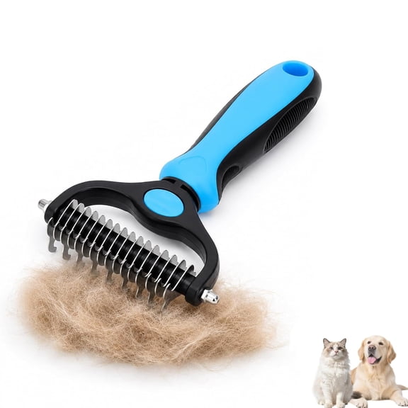 2026 New Undercoat Rake For Dogs & Cats, 2-In-1 Double-Sided Pet Grooming Tool With 9/17 Teeth, Used To Remove Loose Hair, Mats, Tangles, And Inner Fur (Large Blue)