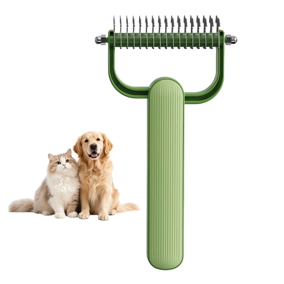 2026 New Undercoat Rake For Dogs & Cats, 2-In-1 Double-Sided Pet Grooming Tool, Used To Remove Loose Hair, Mats, Tangles, And Inner Fur, Green