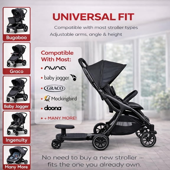 2026 New-Universal Stroller Board with Detachable Seat | 2 in 1 Sit and Stand Toddler Stroller Seat Attachment | Stroller Board Attachment for Toddler | Holds Children Up to 55 LBs