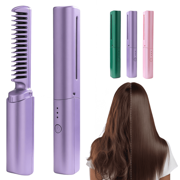 2026 New Upgrade Hairdressing Comb Smooth, Portable Wireless 2-in-1 Hairs Dressing Combs Fast Heating 3 Adjustable Temperatures, Hairdressing Comb for Straight and Curly Hairs (Purple)