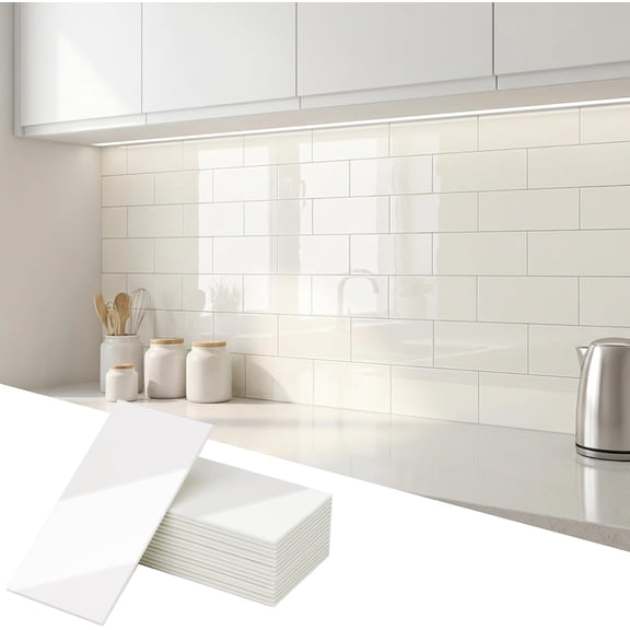 2026 New Upgrade Peel and Stick backsplash 3 x 6 Inches, Backsplash Tile Peel and Stick Tile for Kitchen, Bathroom, Laundry Room, Fireplace(Polished Cream White, 100 Pieces)
