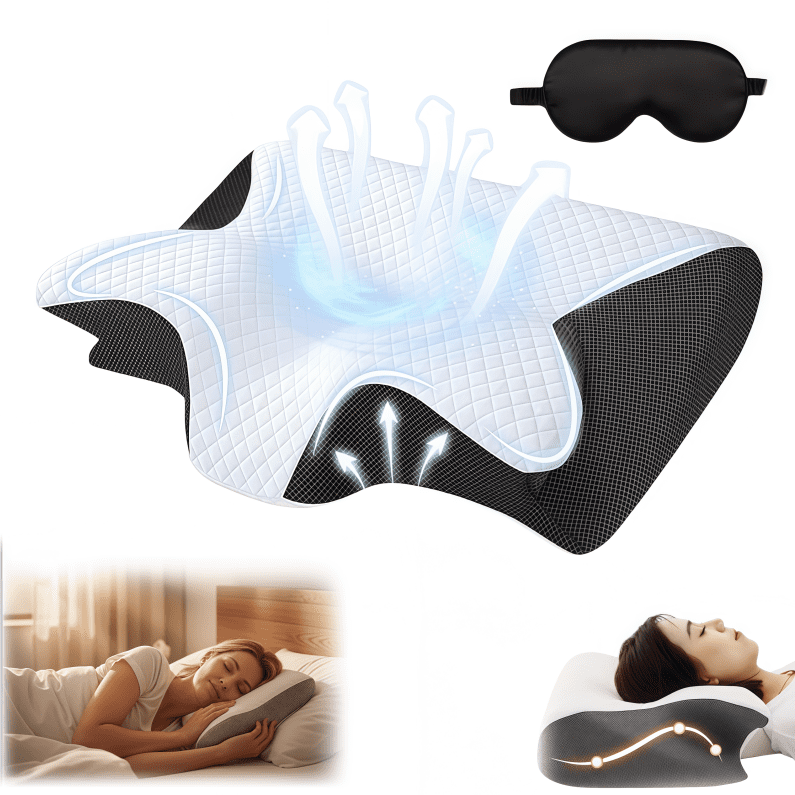 2026 New Upgrade Sleep Apnea Pillow, Ergonomic Contour Support Pillows, 2 in 1 Neck Support Pillow for Sleeping, Breathable Comfortable, for Side & Back Sleepers(Black)