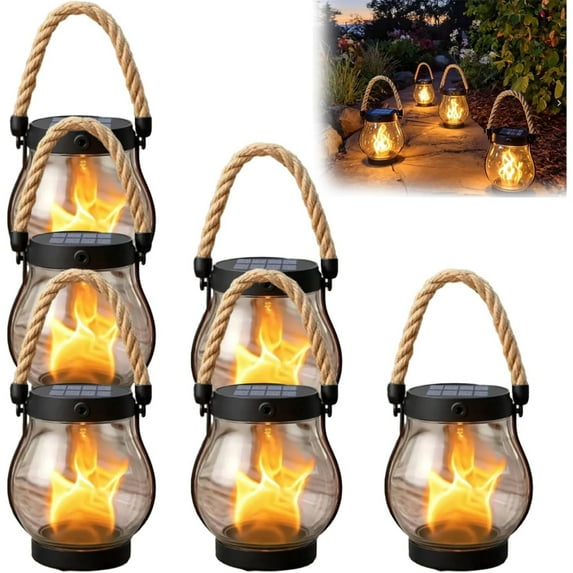 2026 New Upgrade Solar Lantern Outdoor Lights,Hemp Rope Flame Lamp, for Camping Pathway Yard Patio Porch Garden Decor