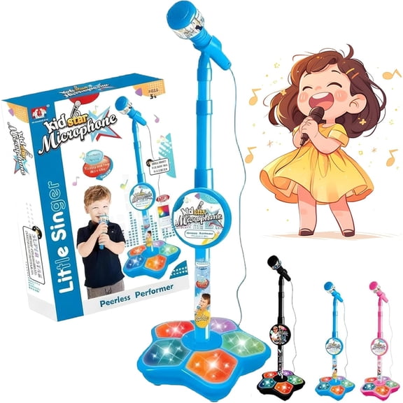 2026 New Upgraded All-in-One Microphone Toy, Got Built-in Music, Colorful Lights, Echo Effects, 5-in-1 Star Microphone with Stand Bluetooth, Christmas Birthday Gift (Pink)