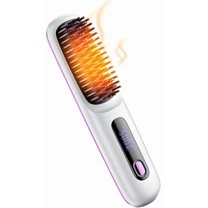 2026 New Upgraded Cordless Hair Straightener Brush, with LCD Temperature Display, Portable Hair Straightener, Fast Heating Cordless Mini Hair Brushs for Travel (White)