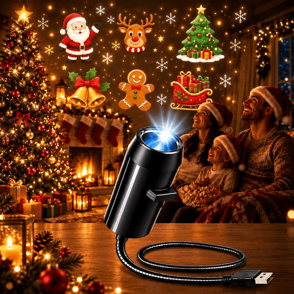 2026 New Upgraded HD Holographic Night Light Projector, Christmas Scene Ceiling Projector with 6 HD Films, 360° Flexible USB Powered Lamp for Bedroom Decor & Car Xmas GIft