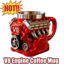 2026 New V8 Engine Themed Coffee Mug - Resin Outer Stainless Steel Inner Cup, Perfect Father’s Day Christmas Gift for Husband Dad