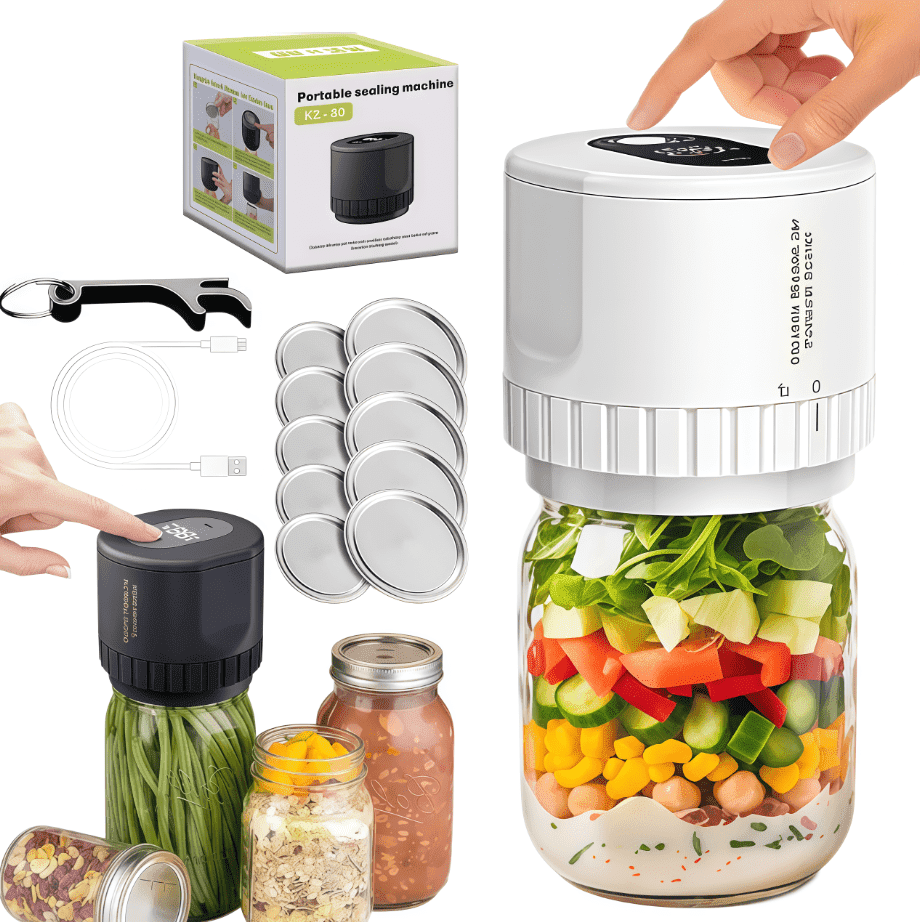 2026 New Vacuum Sealer Kit: Electric Jars Vacuum Sealer with Canning Attachment - Handheld Vacuum Sealing Containers - Fits Wide & Regular Mouth  Lids - Compatible with Food Saver Storage(White)