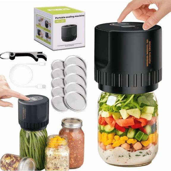 2026 New Vacuum Sealer Kit: Electric Jars Vacuum Sealer with Canning Attachment - Handheld Vacuum Sealing Containers - Fits Wide & Regular Mouth Lids - Compatible with Food Saver Storage(Black)