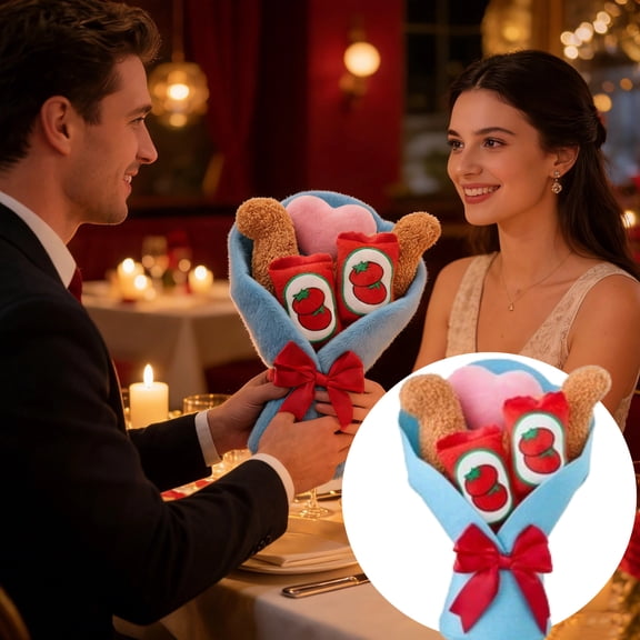 2026 New Valentine's Day Bouquet Plush Toys - 11.81" Medium Dino Nuggets with Ketchup Design Stuffed Animals Flower Toy, Anniversary Valentine's Day Gifts & Home Decors to Lover Girlfriend
