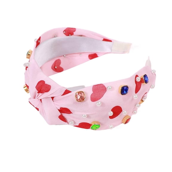 2026 New Valentine's Day Heart Headband with Colorful Rhinestones for Women, Colorful Knotted Heart Headband