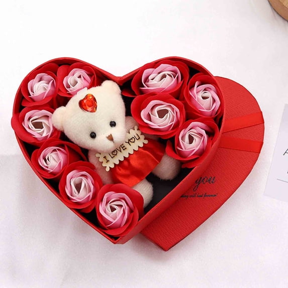 2026 New Valentines Day Gifts Box, Set of 10 Roses with Cute Bear, Rose Present, Birthday Gift, Valentines Day Decorations Home Decor