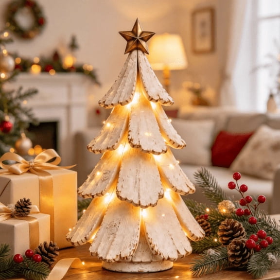 Led Panel Christmas Tree Vintage Lighted Mini Christmas Tree Figurine, LED Glowing Tabletop ...