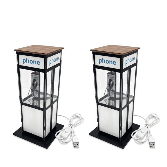 2026 New Vintage Phone Booth Ambient Lamp, Retro Tall Telephone Booth Table Lamp with Warm LED Light, Classic Mini Phonebooth Accent Light for Bedroom Home Bar Decor 2Pc