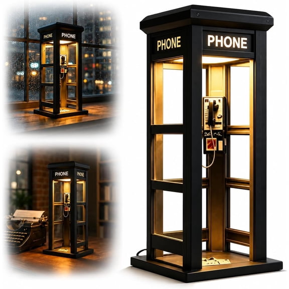 2026 New Vintage Phone Booth Ambient Lamp, Retro Tall Telephone Booth Table Lamp with Warm LED Light, Classic Mini Phonebooth Accent Light for Bedroom Home Office Study Bar Decor