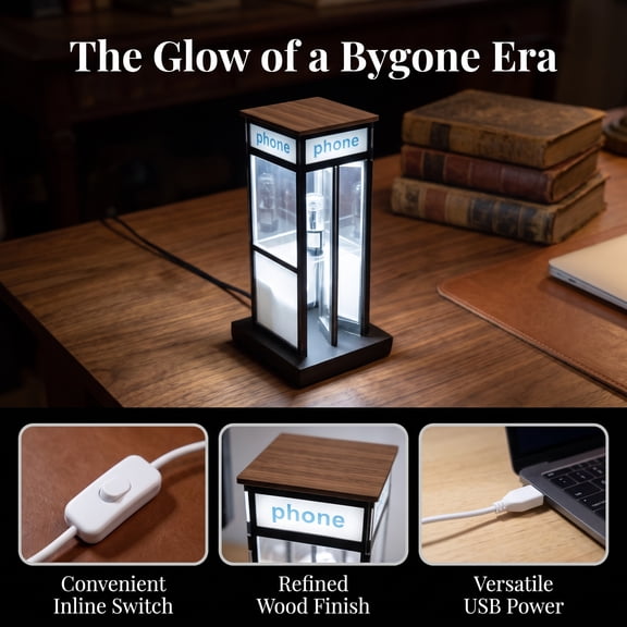 2026 New Vintage Phone Booth Ambient Lamp, Retro Tall Telephone Booth Table Lamp with Warm LED Light, Classic Mini Phonebooth Accent Light for Home Office Bar Decor 1Pc
