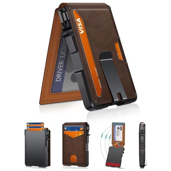 2026 New Wallet for Men, Mens Minimalist Wallet 9-13 Cards, Slim Compact Wallet with Money Clip & ID Window, RFID Blocking Smart Pop Up Card Wallet, Metal Aluminum Credit Card Holder Bifold Wallet