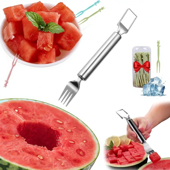 2026 New Watermelon Cutter, 2-In-1 Summer Stainless Steel Fruit Cutter, Summer Watermelon Fork Slicer Cutting Tool for Home Party Camping Kitchen Gadget