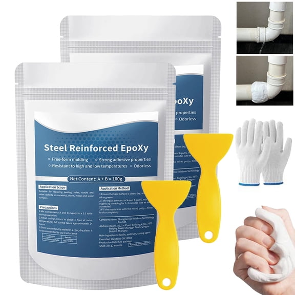 2026 New Waterproof Heat-Resistant Epoxy Putty Repair Kit, Steel Reinforced Epoxy Putty, Fast Repair AB Two-Part Epoxy Clay Filler for Bonding Metal, Plastic, Wood, Tiles, Ceramics(2Pcs)