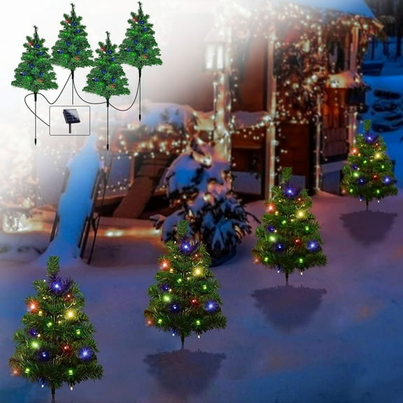 2026 New Waterproof Solar Christmas Tree Lights Holiday Decorations, Solar Powered Artificial Xmas Tree for Yard Porch Pathway, Mini Xmas Trees Yard Stake with Lights for Garden Yard