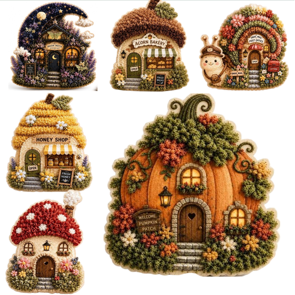 2026 New Whimsical Village 3D Fabric Poke Art Kit, Floral Mushroom Cottage | Creative Craft Set, Flowers Activity Summer Gift Home Decor Craft for Adult Beginner (Pumpkin Patch)
