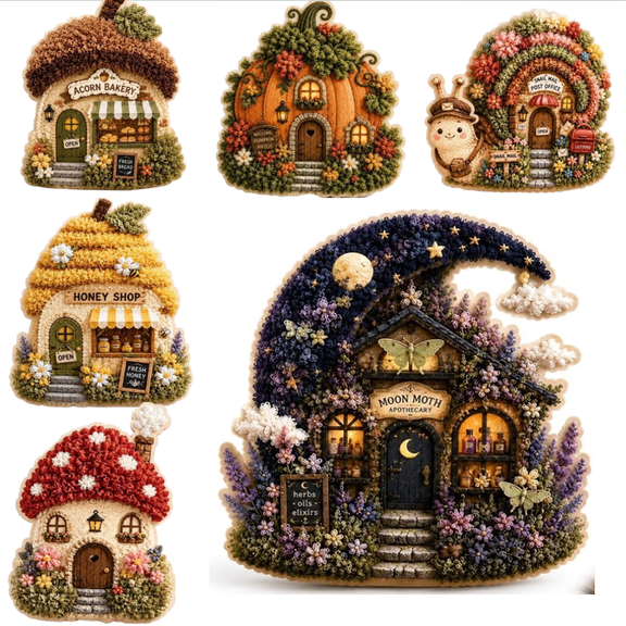 2026 New Whimsical Village 3D Fabric Poke Art Kit, Floral Mushroom Cottage | Creative Craft Set, Flowers Activity Summer Gift Home Decor Craft for Adult Beginner (Moon Moth)
