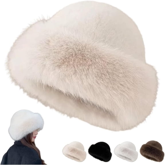 2026 New Winter Faux Fur Bucket Hat, Women's Soft Warm Faux Mink Plush Hat Fluffy Fisherman Fuzzy Bucket Cap for Cold Weather
