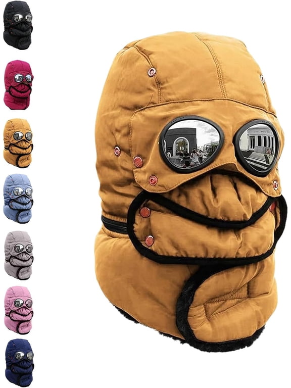 2026 New Winter Thermal Hat with Glasses,4 in 1 Windproof Warm,Hat Detachable Mask Neckband,for Skiing Cycling Hiking Outdoor