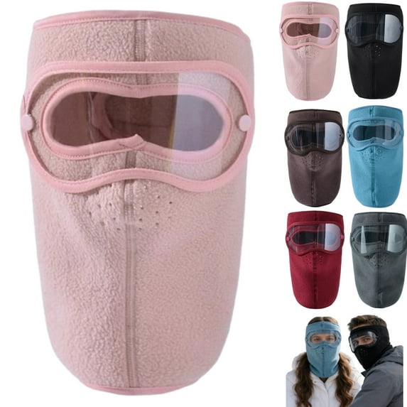 2026 New Winter Windproof Face Mask with Detachable Goggles, Thickened Fleece-Lined Full Face Cover for Men & Women,Pink