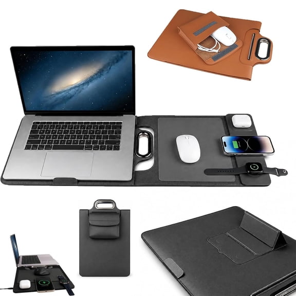 2026 New Wireless Charging Laptop Bag, 15w Multi-Device Wireless Charger Ergonomic Laptop Stand & Mousepad (Black)