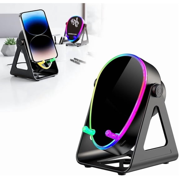 2026 New Wireless Induction Speaker 5-in-1 Bluetooth Speaker with Phone Stand, Stereo Sound, Rechargeable Speakers Amplifier with Rechargeable Colorful Light, Birthday Gifts (Black)