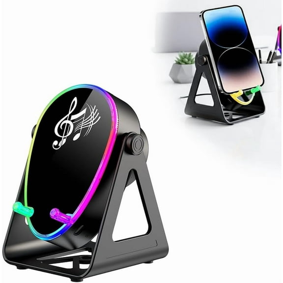 2026 New Wireless Induction Speaker 5-in-1 Bluetooth Speaker with Phone Stand, Stereo Sound, Rechargeable Speakers Amplifier with Rechargeable Colorful Light, Birthday Gifts (Black)