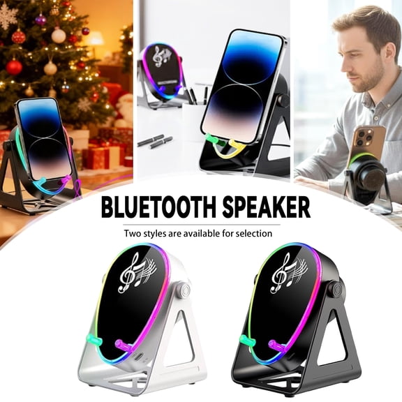 2026 New Wireless Induction Speaker 5-in-1 Bluetooth Speaker with Phone Stand, Stereo Sound, Rechargeable Speakers Amplifier with Rechargeable Colorful Light, Birthday Gifts (Black)
