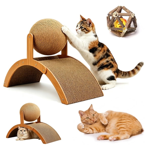 2026 New Wobble Ball Cat Scratcher, Cat Scratching Ball on Stand, 2-in-1 Interactive Cat Scratcher Board with 360° Rotating Sisal Ball & Arch Bridge, Protects Furniture & Rugs