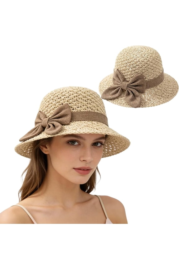 2026 New Women Crushable Straw Hat Bow Decor Summer Beach Sun Hat Foldable Travel UV Protection Wide Brim Ladies Outdoor Vacation Hat