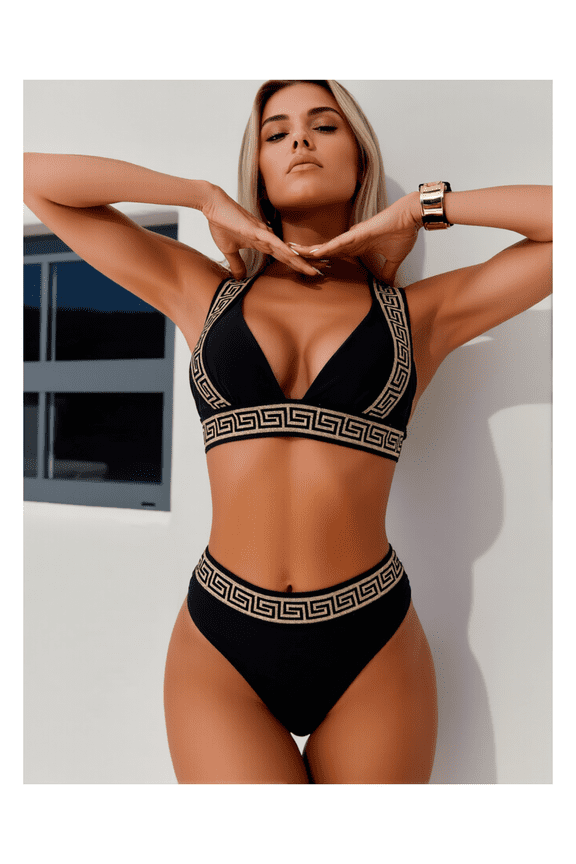 2026 New Women Halter V Neck Bikini Sets 2 Piece High Waisted Color Block Bathing Suits Swimsuit