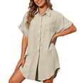 thumbnail image 1 of 2026 New Women Swimsuit Coverup Swimwear Dress Shirt Button Down Beachwear Bathing Suit Cover Up, Beach Vacation Outfits(Khaki,L), 1 of 5