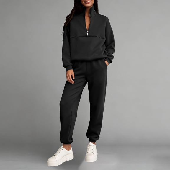 2026 New!Women's 2 Piece Half Zip Sweatshirt Jogger Sweatpants Tracksuit Lounge Set 2026 Clothes