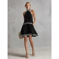 thumbnail image 1 of 2026 New Women's Black Halter Neck A-Line Mini Dress with White Trim, Sleeveless Casual Summer Swing Dress, 1 of 5