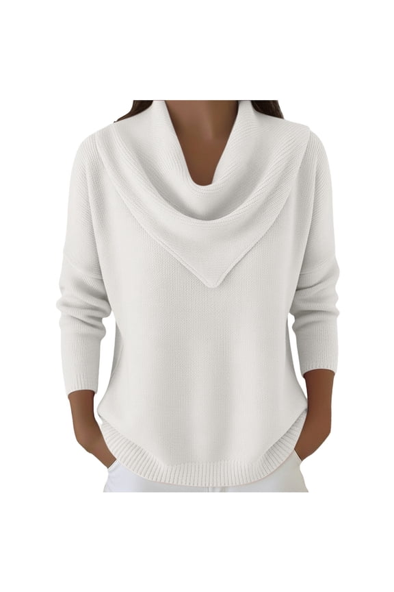 2026 New!Women's Cowl Neck Fisherman Sweater, Long Sleeve Trendy Pullover for Fall Winter