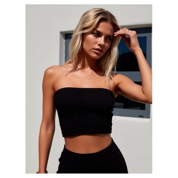 2026 New Women's High Waisted Bandeau Bikini 2-Piece Set, Textured Fabric Seamless Minimalist Swimsuit, Tummy Control Slimming Bathing Suit for Beach Vacation Pool, S-XL