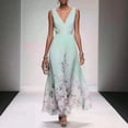 thumbnail image 1 of 2026 New Women's Light Blue Floral Print Deep V Neck Sleeveless Chiffon Maxi Dress Elegant Wedding Guest Formal Dress, 1 of 7